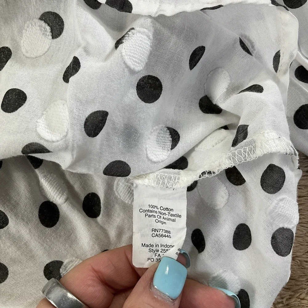 J. Crew Womens Polka Dot Popover Shirt Black White Cotton Long Sleeve Size L 267